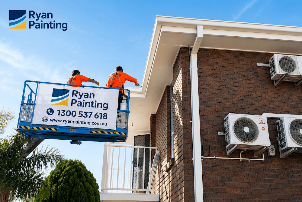 Ryan Painting team completing a high access commercial painting project using an elevated work platform in Hoppers Crossing.