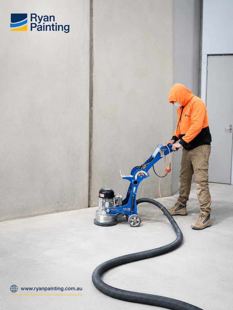 Industrial floor polishing in progress